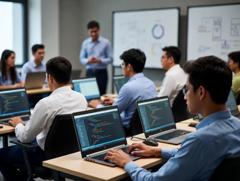 Students learning Git version control at the Best software Training Institute in Hadapsar