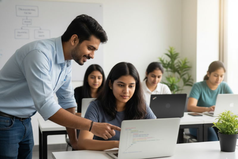 Beginner student learning IT skills at the Best IT Training Institute in Hadapsar