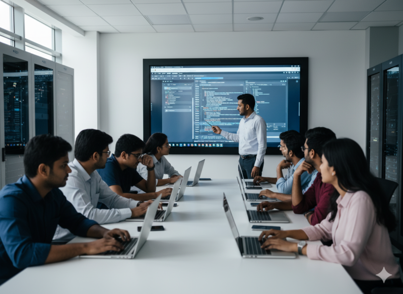 Students working on real projects at the Best IT Training Institute in Hadapsar