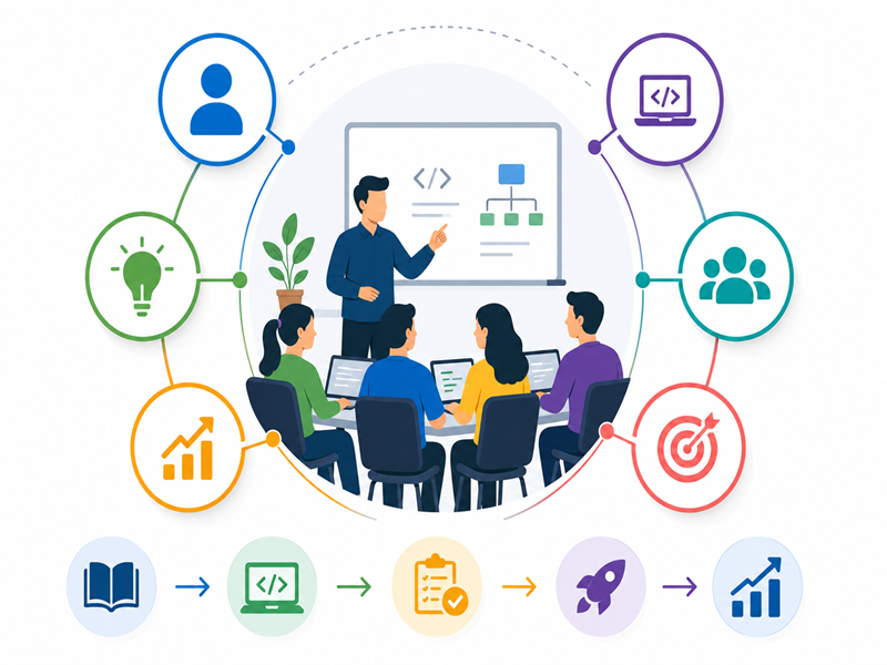 Students learning in a small batch with personalized trainer support