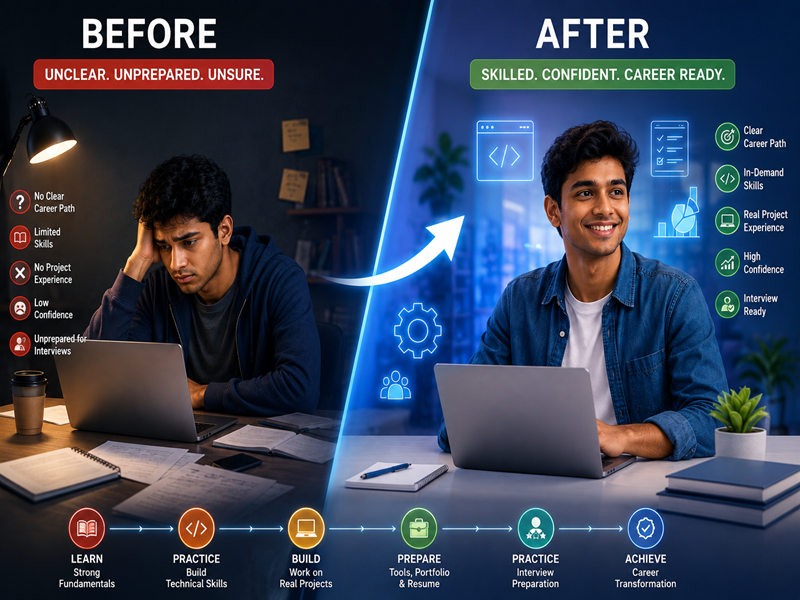 Before and after transformation of an IT fresher after six months of training