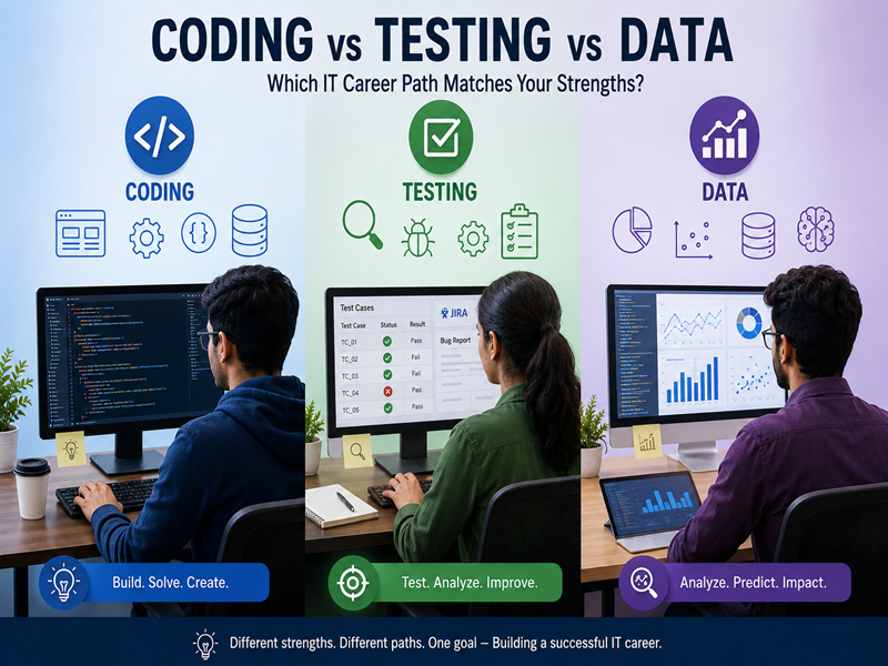 Coding testing and data career paths for IT beginners