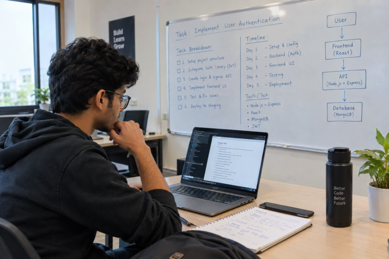 IT student planning coding tasks at the Best IT Training Institute in Hadapsar
