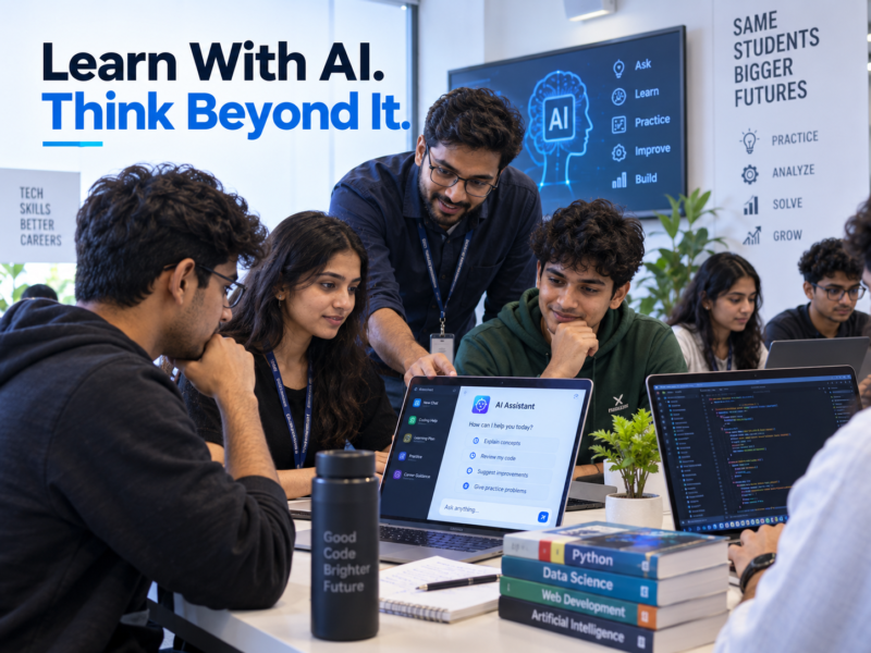 IT students using AI as a learning partner at the Best software Training Institute in Hadapsar