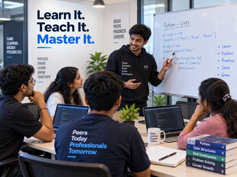 IT students learning by teaching at the Best software Training Institute in Hadapsar