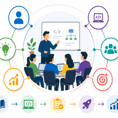 Students learning in a small batch with personalized trainer support