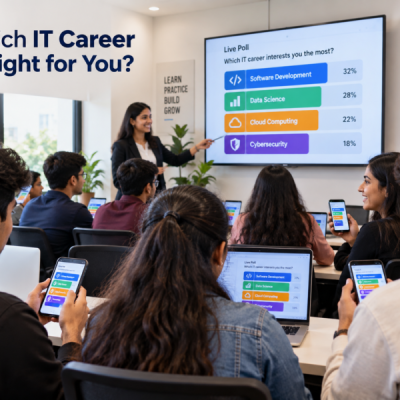 Students participating in an IT career poll at the Best IT Training Institute in Hadapsar
