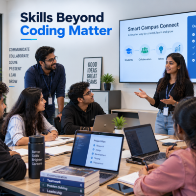 IT students developing communication and teamwork skills at the Best IT Training Institute in HadapsarStrong communication and teamwork skills help IT students succeed beyond technical interviews.