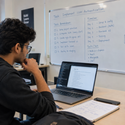 IT student planning coding tasks at the Best IT Training Institute in Hadapsar