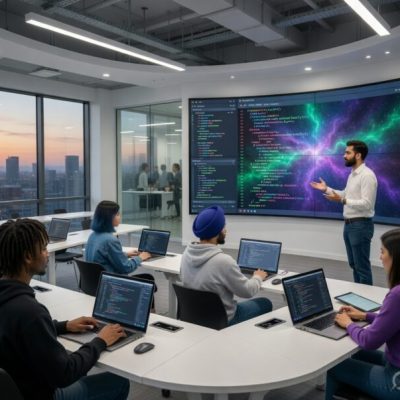 Students working on software projects at the Best software training institute in hadapsar